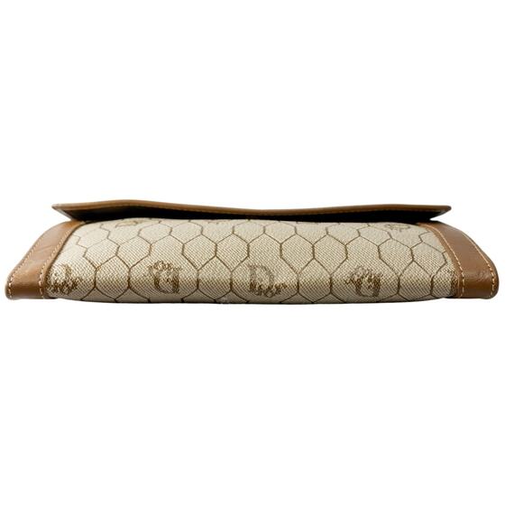 Women's Vintage 80's CHRISTIAN DIOR Honeycomb Tan Brown Canvas Wallet - Picture 9 of 11